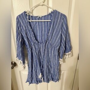 Blue Island Striped Top with Tassels